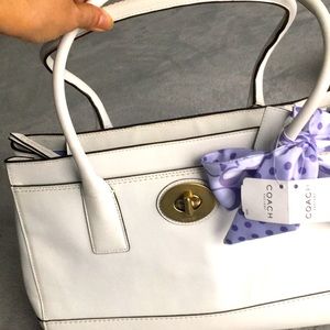 COACH Madeline White Leather Bag Purple Scarf